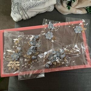 Dusty blue & Pearl hair accessories